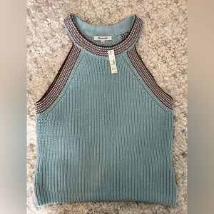 NWT Madewell Women’s Blue Brown Halter Knit Sleeveless Top Size Medium